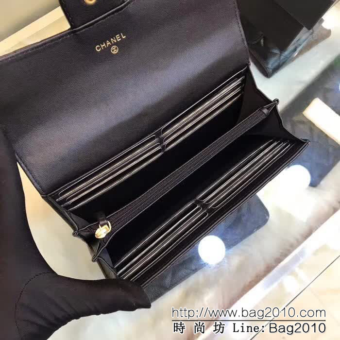 CHANEL香奈兒 古巴CU系列 cf長款錢包 進口鹿紋牛皮v格紋 復古鎏金扣 80758  DJC3175